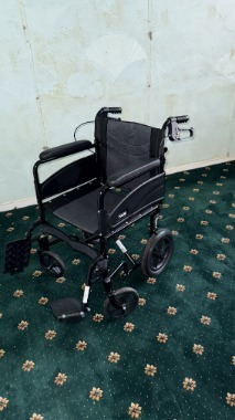 Lightweight Folding Wheelchair, Adjustable Footrests, Lock Lever Brakes - Grey, Wide 20" Seat